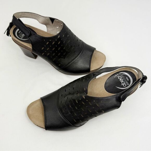 Abeo BIO System BERRIE Perforated Black Leather Peep Toe Slingback Sandals - Picture 6 of 14